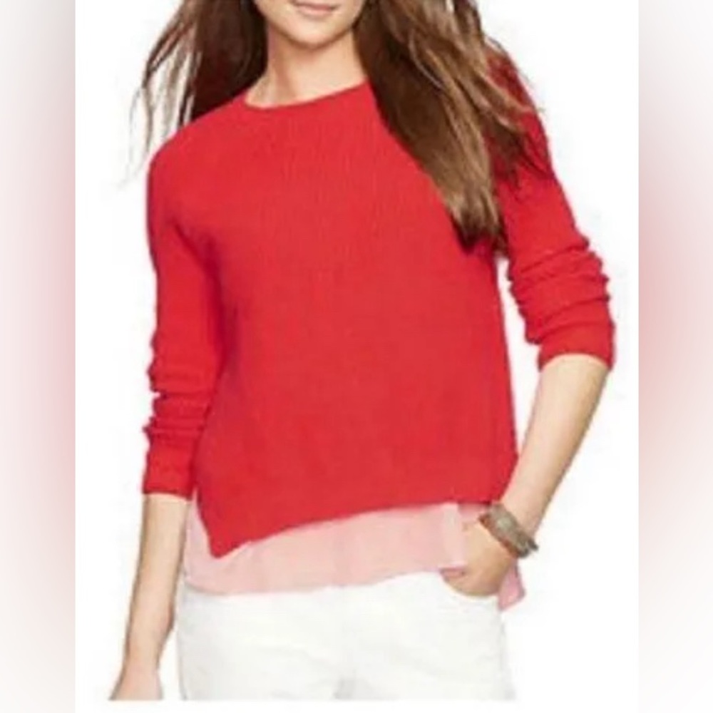 Lauren Ralph Lauren size 1X coral sweater with attached stripe underlayer